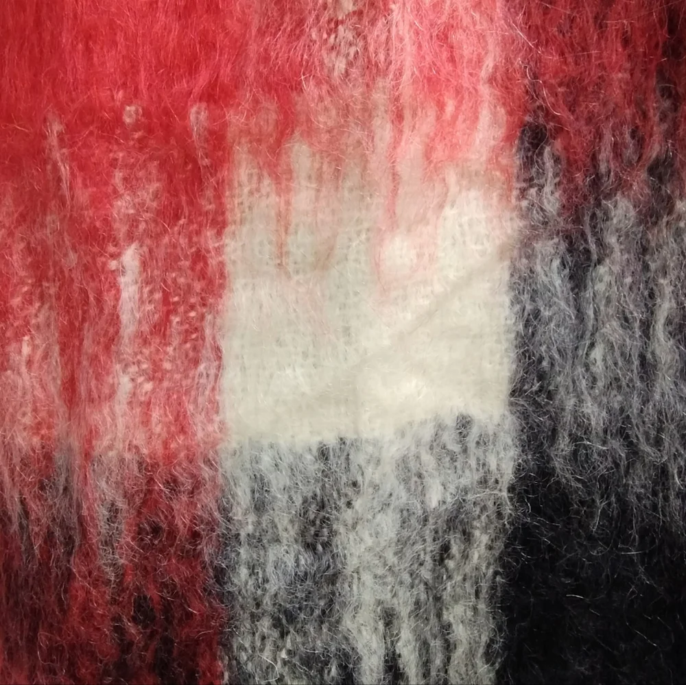 Vintage Mohair Blend Buffalo Plaid‎ Red and Black Scarf